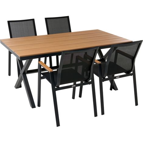 Set da pranzo da giardino a 4 posti in alluminio 4 sedie tavolo in legno plastico per esterni Patio Nero Tiano (1/5)