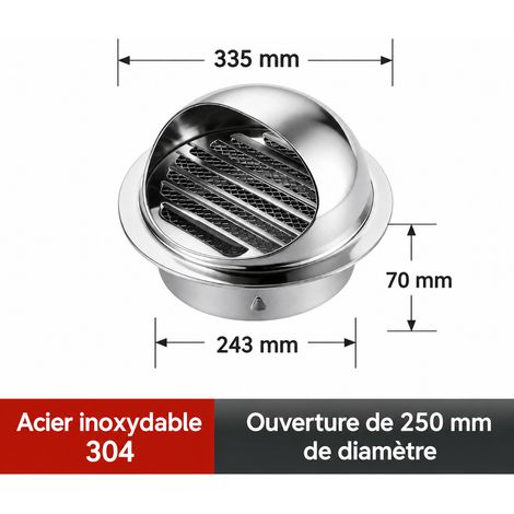 Chapeau de ventilation mural extérieur en acier inoxydable 201 brillant 250 mm 201 250mm – Livraison gratuite