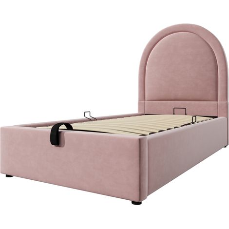 Letto cabina per bambini 90 x 200 cm in velluto rosa con rete a doghe (1/5)
