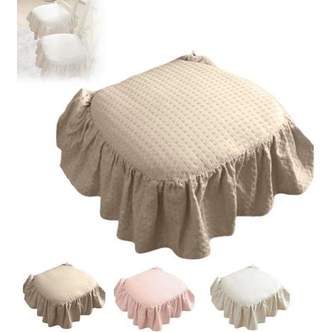 Coussin de chaise à volants en coton français avec attaches, Housse de siège à volants, Coussin de siège en coton français (kaki) (1/5)