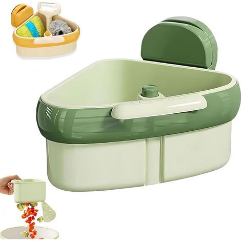 Filtre d’évier d’angle, panier de filtre d’évier, panier de vidange de type poussoir avec ventouse 2026, égoutteur de nourriture pour évier, assistant filtre d’angle (vert) (1/2)