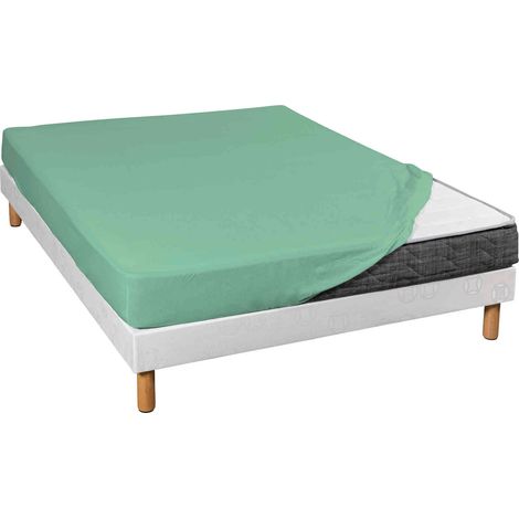 Drap housse jersey vert jade bonnet 30 cm 100% coton biologique 90x200 (1/2)