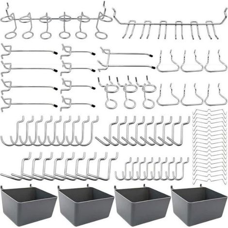 Porte-outils de Crochets pour Panneaux Perforés avec Bacs, Verrous à Chevilles, pour Organiser Divers Outils, 80 pièces (1/4)