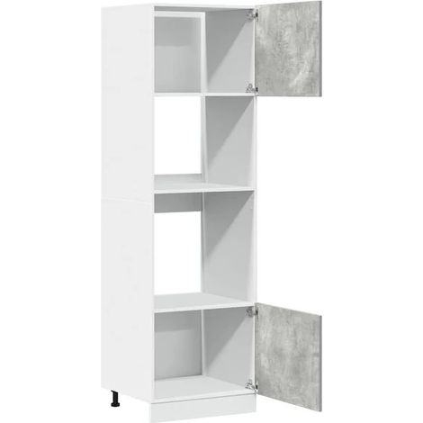 Meuble de Cuisine avec Four Micro-ondes, Armoire de Rangement Haute 60x57x207 cm, Bois d'Ingénierie Couleur Béton Gris, Style Industriel pour Salon ou Cuisine (1/5)