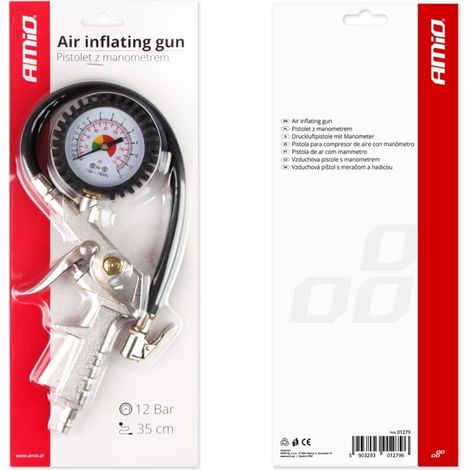 Pistolet de gonflage avec manomètre 12 bars AMIO-01279