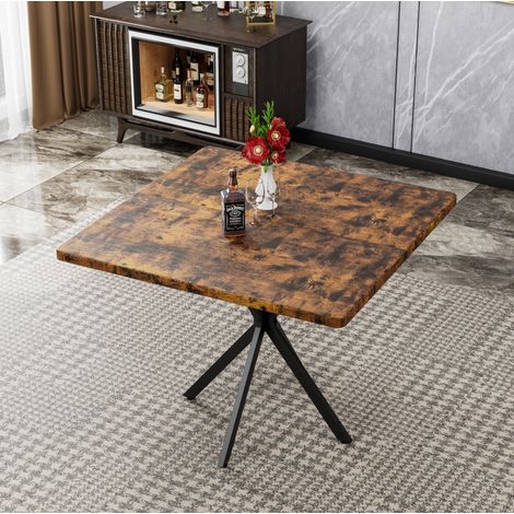 Mesa de comedor cuadrada, marrón, MDF y metal, diseño moderno que ahorra espacio, para 4-6 personas (1/5)