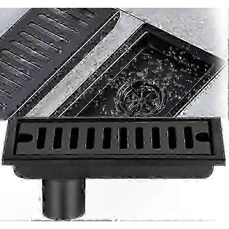 Bon de douche rectangulaire noir avec double filtre, 20x10 cm, évacuation au sol pour salle de bain, cuisine et balcon. (1/5)
