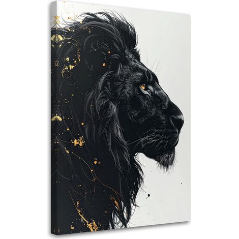 Tableau déco Lion Animal Glamour Or Noir Blanc 60x90 (1/4)