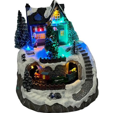 Christmas House and Tree Scene Ornament with Lights Moving Train and Sound (1/5)