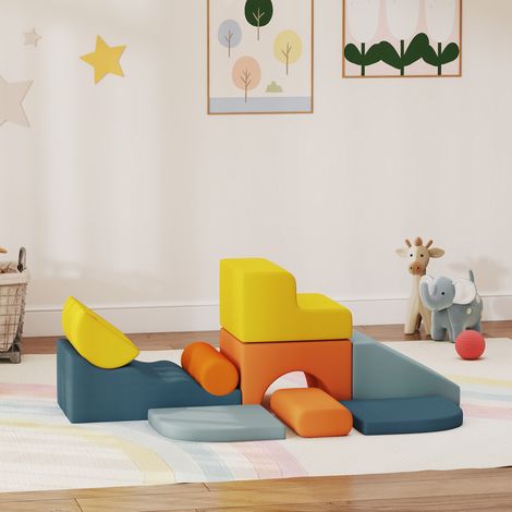 Parcours de motricité pour bébé en 9 pièces, modules en mousse avec housse amovible en velours, multicolores (1/5)