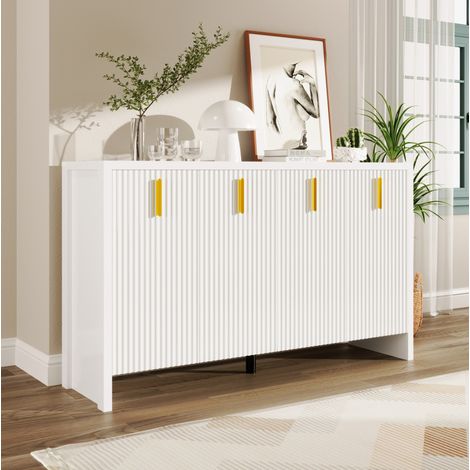 Credenza bianca da soggiorno con 4 ante, maniglie dorate e divisori regolabili (1/5)