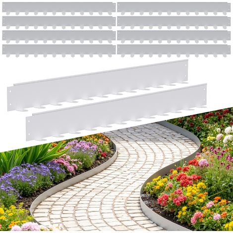 TolleTour Bordüre aus flexiblem Stahl für Garten & Rasen - 10 Paneele à 100 cm (10 m Gesamtlänge) - Höhe 5 cm - Farbe Silber - inkl. 120 Erdankern & Befestigungsnägeln