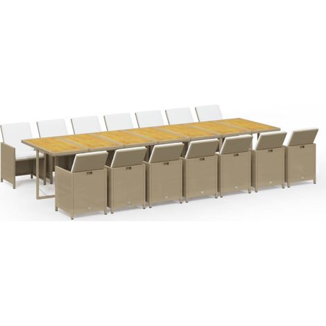 Maison Exclusive - 15-tlg. Garten-Essgruppe mit Kissen Beige Poly