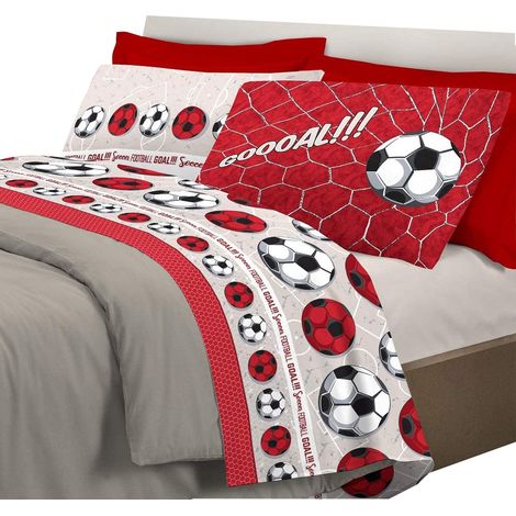 Completo letto lenzuola, stampa digitale calcio 100% cotone, made in italy Rosso - Matrimoniale