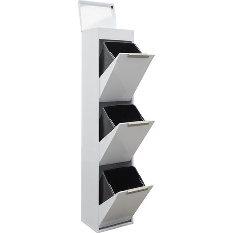 ARREGUI Ecoclas Plus Recycling Abfalleimer / Mülleimer aus Stahl mit Aufbewahrungsbox mit Deckel, Mülltrennsystem mit entnehmbaren Inneneimern aus Kunststoff mit Griff Weiß 3 x 17L (51 L)