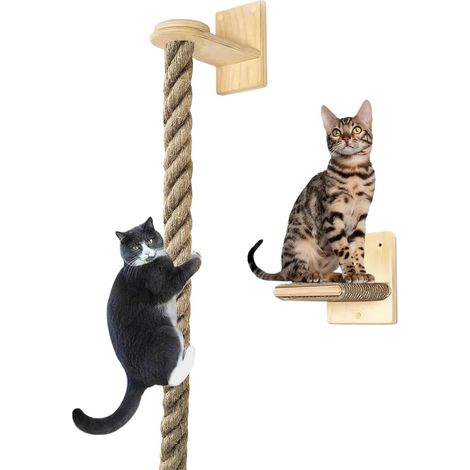 Cuerda para trepar gatos, cuerda para trepar balcones, resistente, de montaje en pared, para mascotas, refugio, saltos, protege los muebles, juguete para gatos (beige)