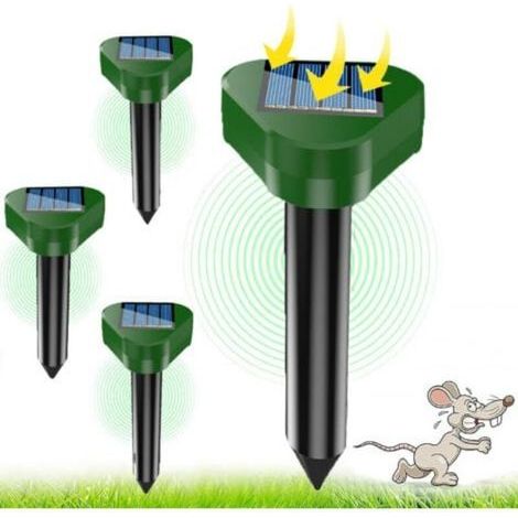 Solarbetriebenes Ultraschall-Maulwurfsabwehrgerät, 4-teiliges Set, Solar-Ultraschall-Abwehrgerät, Solar-Maulwurfsabwehrgerät, Ultraschall-Schlangenabwehrgerät, IP66 wasserdicht, Outdoor-Mäuseabwehrger (1/4)
