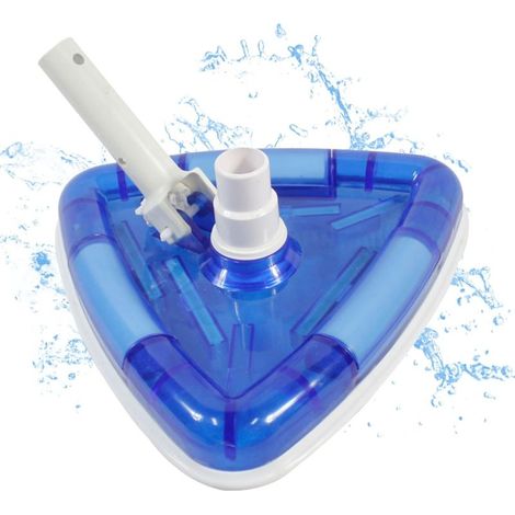 Aspirateur de piscine de luxe pour piscine hors sol et creusée, tête d'aspirateur triangulaire lestée en forme de triangle, avec manchon de tuyau pivotant et brosses inférieures, corps bleu (1/4)