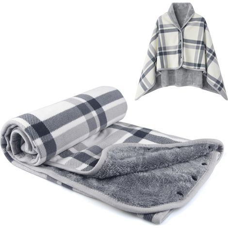 Femme Poncho Plaid Polaire avec Boutons Châle Polaire Cape Chaud d'Hiver Unisex Couverture à Carreaux Couverture à Porter en Polaire