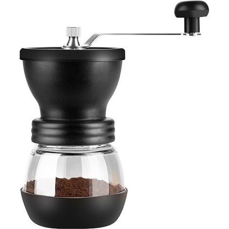 Molinillo de café manual, doble rodamiento, portátil, material cerámico/vidrio/acero inoxidable/PP/silicona, negro (1/5)
