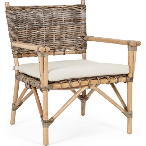 Poltrona "Tarifa" con cuscini, struttura in rattan, intreccio in kubu, per esterno (1/4)