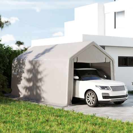 Abri de voiture/garage 3 x 5,2 m, couverture extérieure pour voiture avec porte roulante amovible, gris (1/5)