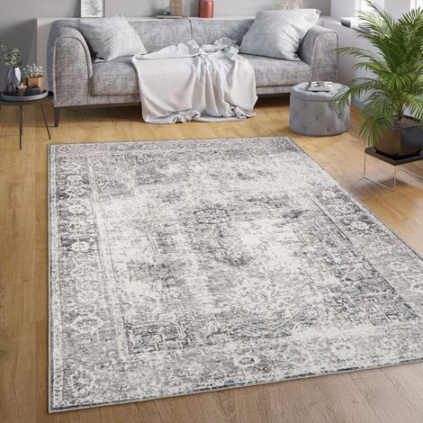Tapis moderne tissé plat 140x200 cm en polyester lavable - Design oriental beige, compatible chauffage au sol jusqu'à 24°C (1/5)