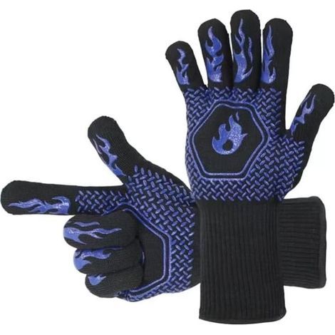 Gants anti-chaleur jusqu'à 800 °C – Silicone et fibre aramide – Design ergonomique à cinq doigts – Surface antidérapante (1/5)
