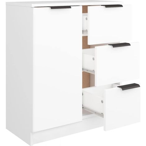 Credenza in Legno Bianco Cassettiera Consolle 1 Anta e 3 Cassetti Salvaspazio (1/5)