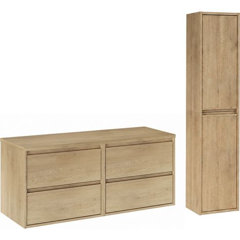 Conjunto de mueble bajo lavabo de 120 cm y columna Edmé Bois (1/4)