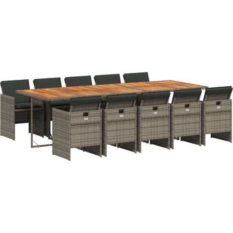 Maison Exclusive - Set da Pranzo da Giardino 11pz con Cuscini in Polyrattan Grigio (1/5)