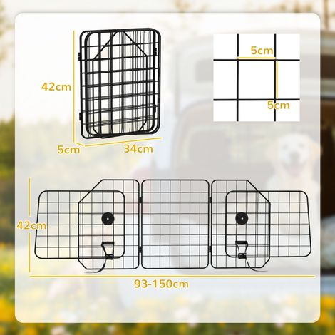 Grille anti-chien auto réglable 93-150 cm, séparateur pliable en acier noir, installation rapide, barrière de coffre pour voiture (1/5)