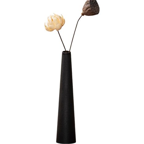 Petit vase à bourgeons en céramique conique à tige unique - Vase noir décoratif pour centre de table floral pour mariage et bureau (noir) (1/5)