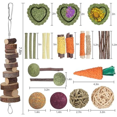 Rabbit Toys Guinea Pig Toys Hamster Toys Rabbit Toys Timothy Hay Sticks Natural Wood Sticks Toys (1/4)