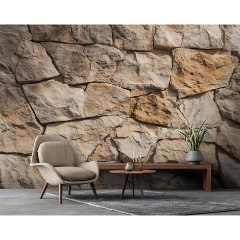 Fototapete Stein Mauer Ziegel Braun, für Wohnzimmer und Schlafzimmer, 150 x 105 cm – Komplettset inkl. Kleister & Anleitung (1/5)