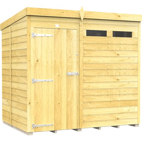 7 x 5 Feet Pent Security Shed - Single Door - Wood - L147 x W214 x H201 cm