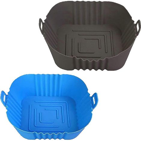 Pot en silicone Fryer, 8,5 pouces Redistribuable Garnitures de friteuse Accessoires carrés, Silicone (gris + bleu) (1/5)