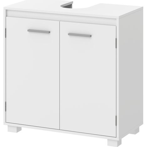 Meuble vasque avec découpe en U pliable blanc pour salon vasque, salle bain moderne autoportant étagère réglable, (1/5)