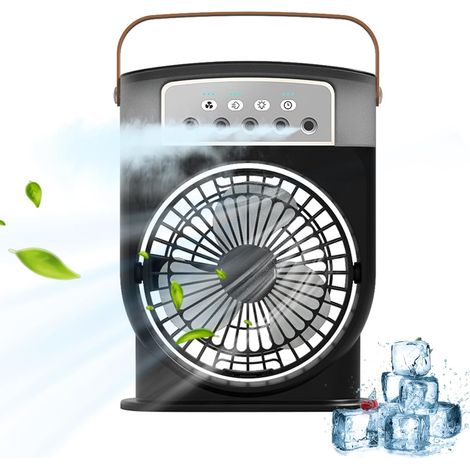 Portable air cooler, evaporative fan with 3 fans, mini table fan with misting function and night light, black (1/5)