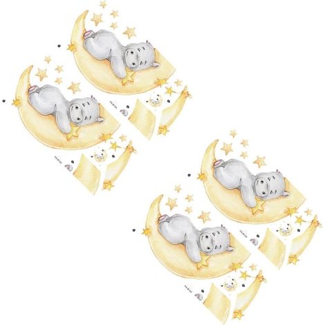 2 Ensembles Autocollants Muraux Garçon Fille Hippo Et Lune De Stickers Autocollants Colorés Pour Décoration De Chambre Garçon Fille Diy Adhésifs Pour Surfaces Lisses 2 Feuilles2 (1/5)