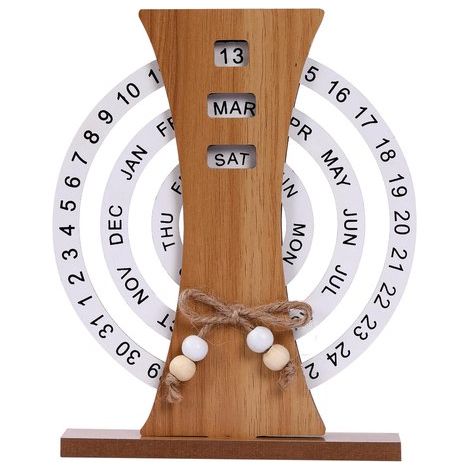 Calendario perpetuo, calendario perpetuo con disco de madera, calendario con disco de madera, calendario giratorio manual con bloque de madera (1/4)