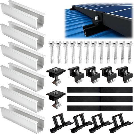 Support de Panneau Solaire,Fixation Panneau Solaire pour 2 Solaire(Argenté) Kit de Montage Solaire, Fixation Panneau Solaire de 30 à 35 mm réglables,avec écrous et Vis, Support de Centrale de Balcon (1/5)