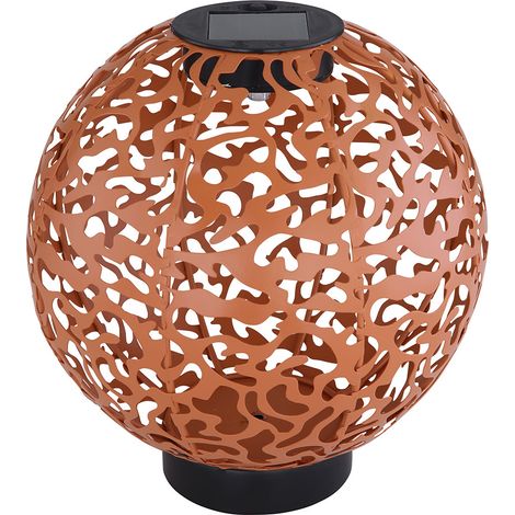 Deko-Solarkugel aus Metall LED Lampe Außenlampe Garten Deko Solarleuchte für Außen, orientalische Dekorstanzungen Ton-Design rot-braun, 1x LED warmweiß, DxH 20 x 21 cm (1/5)