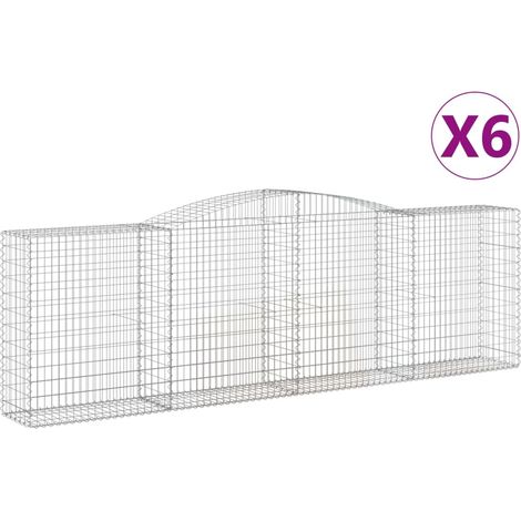 Cestas de gaviones muro de contención arqueado valla de jaula 6 piezas 400 x 50 x 120/140 cm hierro galvanizado Plata 020041050