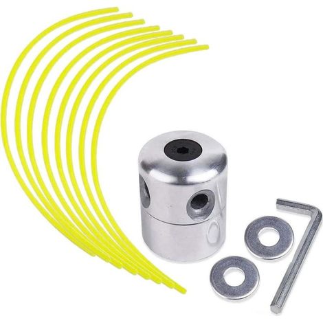 Tête de coupe-bordures en aluminium avec bobine de fil nylon pour débroussailleuses thermiques. Kit comprenant 1 tête de coupe et 8 bobines de fil. (1/5)