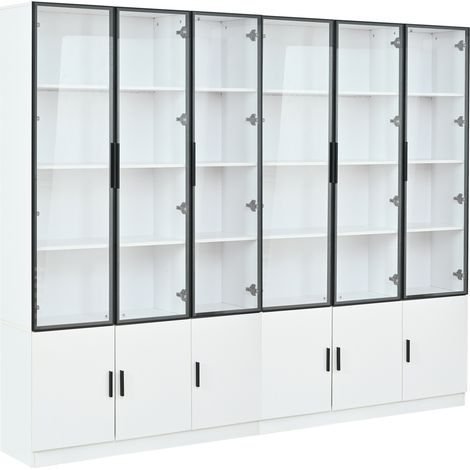 Vitrina alta blanca de MDF y vidrio con LED, 12 puertas, 240 x 32 x 200 cm, HOMVRA (1/5)