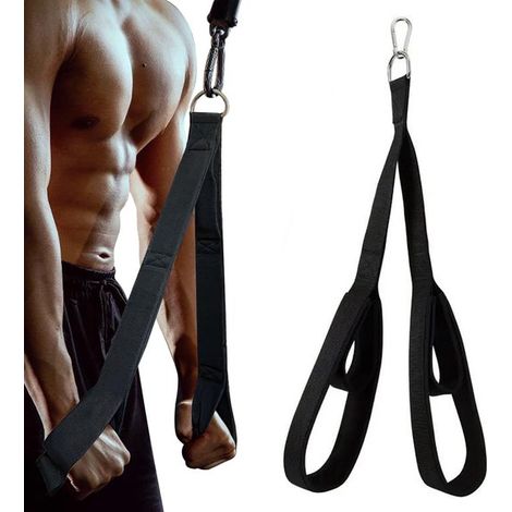 Corda per trazioni per tricipiti/bicipiti da 70 cm per allenamento di forza - Con gancio - Nera (1/5)