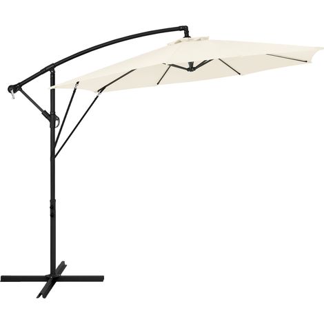 ML-Design Ampelschirm Ø 300 cm, Beige, Alu Sonnenschirm mit Kurbel, Gartenschirm UV50+ Sonnenschutz & wasserabweisend, Marktschirm 360° drehbar & neigbar, Terrassenschirm mit Abdeckung & Ständer