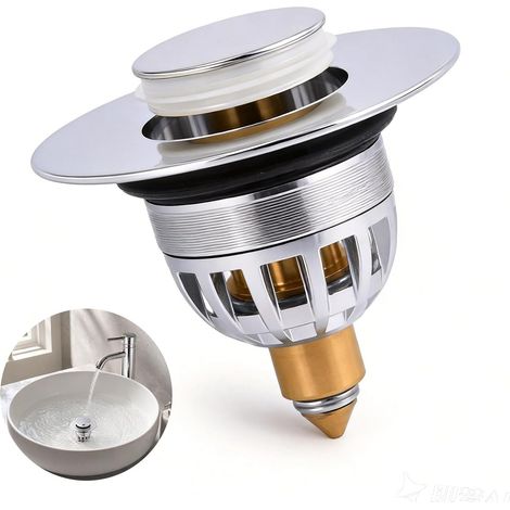Bonde de Lavabo, Bouchon Pop-Up pour Lavabo de Salle de Bain, 34 à 40 mm, Bonde de Vidange avec Filtre Anti Débris, Stoppeur Poussoir en Acier Inoxydable pour Salle de Bain, Baignoire et Douche (1/5)