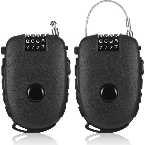 2Pcs Cadenas Cable, Antivol Casque Moto Antirouille, Cable Antivol Flexible Velo, Léger Cadenas a Cable 4 chiffres, 130cm Noyau en Acier Inoxydable Rétractable Cadena pour Bagage (1/5)